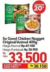 Promo Harga SO GOOD Chicken Nugget Original, Animal 400 gr - Carrefour
