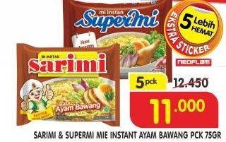 Promo Harga SUPERMI/SARIMI Mie Instan Ayam Bawang 75gr  - Superindo