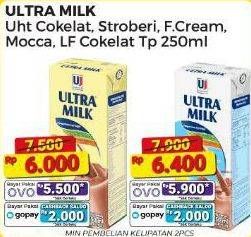 Promo Harga Ultra Milk Susu UHT Coklat, Stroberi, Full Cream, Moka 250 ml - Alfamart