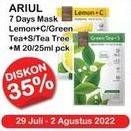 Promo Harga Ariul Face Mask Lemon + C, Green Tea + S, Tea Tree + M 23 ml - Indomaret
