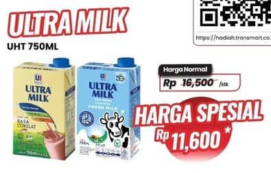 Promo Harga Ultra Milk Susu UHT 750 ml - Carrefour