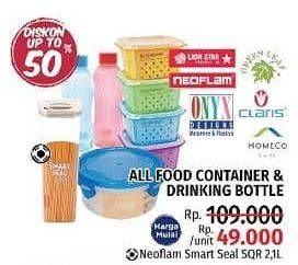 Promo Harga GREEN LEAF/CLARIS/HOME CO/LION STAR/NEOFLAM/ONYX Food Container/Drinking Bottle  - LotteMart