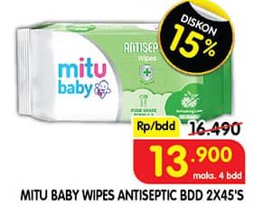 Promo Harga Mitu Baby Wipes Antiseptic per 2 pouch 45 sheet - Superindo