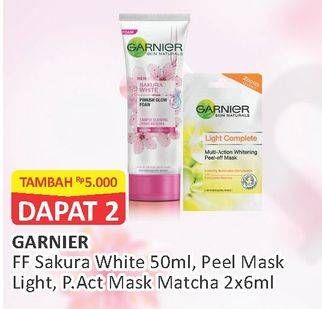 Promo Harga GARNIER Facial Foam Sakura White 50ml/Peel Mask Light, Matcha 6ml  - Alfamart