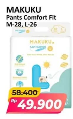 Promo Harga Makuku Comfort Fit Diapers Pants M28, L26 26 pcs - Alfamart