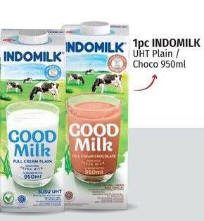 Promo Harga Indomilk Susu UHT Full Cream Plain, Cokelat 950 ml - LotteMart