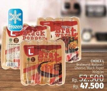 Promo Harga CHOICE L Sosis Sapi Natural, Cheese, Blackpepper 360 gr - LotteMart