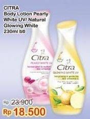 Promo Harga CITRA Hand & Body Lotion Natural Glowing White UV Bengkoang Green Tea, Pearly White UV Korean Pearl Mulberry 230 ml - Indomaret