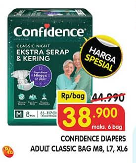 Promo Harga Confidence Adult Classic Night Ekstra Serap & Kering M8, L7, XL6 6 pcs - Superindo