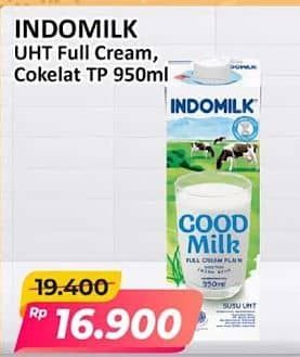 Promo Harga Indomilk Susu UHT Full Cream Plain, Cokelat 950 ml - Alfamart
