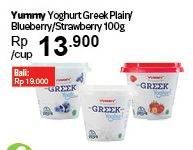 Promo Harga YUMMY Greek Yogurt Original, Blueberry, Strawberry 100 gr - Carrefour