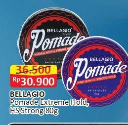 Promo Harga BELLAGIO HOMME Pomade Natural Shine Extreme Hold Black, High Shine Strong Hold Red 80 gr - Alfamart