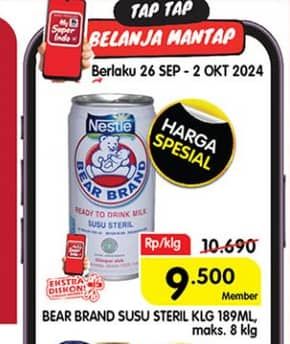 Promo Harga Bear Brand Susu Steril 189 ml - Superindo