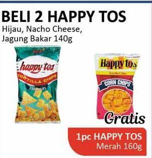Promo Harga HAPPY TOS Tortilla Chips Nacho Cheese, Hijau, Jagung Bakar/Roasted Corn 140 gr - Alfamidi