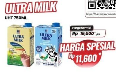 Promo Harga Ultra Milk Susu UHT 750 ml - Carrefour