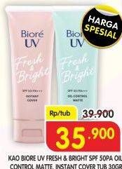 Promo Harga Biore UV Fresh & Bright Sunscreen SPF 50+ PA+++ Instant Cover, Oil Control Matte 30 ml - Superindo