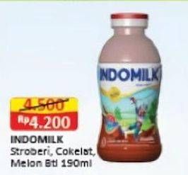 Promo Harga Indomilk Susu Cair Botol Stroberi, Cokelat, Melon 190 ml - Alfamart
