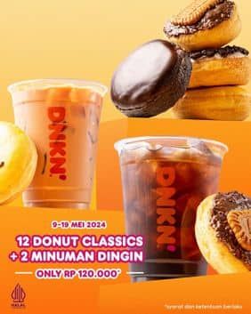 Promo Harga 12 Donut Classics + 2 Minuman Dingin  - Dunkin Donuts