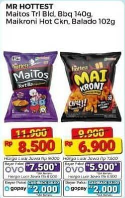 Promo Harga Mr Hottest Maitos Tortilla Chips Sambal Balado, BBQ Fiesta 140 gr - Alfamart