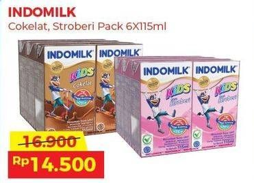 Promo Harga INDOMILK Susu UHT Kids Cokelat, Stroberi per 6 tpk 115 ml - Alfamart