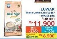 Promo Harga Luwak White Koffie Less Sugar per 10 sachet 20 gr - Indomaret