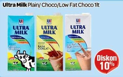 Promo Harga ULTRA MILK Susu UHT Full Cream, Chocolate, Low Fat 1 ltr - Carrefour