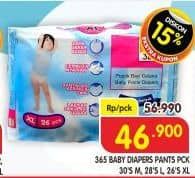 Promo Harga 365 Baby Diapers L28, M30, XL26 26 pcs - Superindo