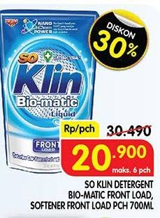 Promo Harga SO KLIN Biomatic Liquid Detergent Front Load, +Softener Front Load 700 ml - Superindo