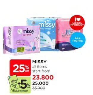 Promo Harga Missy Sanitary Napkins  - Watsons