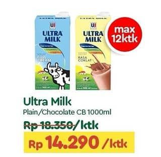 Promo Harga Ultra Milk Susu UHT Coklat, Full Cream 1000 ml - TIP TOP