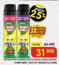 Promo Harga Baygon Max Obat Nyamuk Aerosol  Floral Fantasy, Cherry Berry, Matcha Paradise 500 ml - Superindo