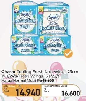 Promo Harga Charm Extra Comfort Cooling Fresh NonWing 23cm, Wing 23cm 15 pcs - Carrefour