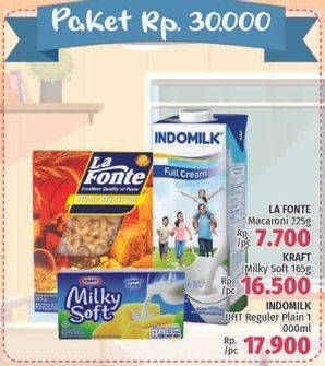 Promo Harga La Fonte Macaroni + Kraft Milky Soft + Indomilk UHT  - LotteMart