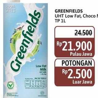 Promo Harga Greenfields UHT Choco Malt, Low Fat 1000 ml - Alfamidi