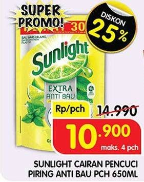 Promo Harga Sunlight Pencuci Piring Anti Bau With Daun Mint 650 ml - Superindo