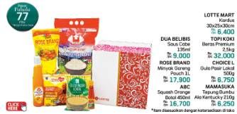 Lottemart Kardus + Topi Koki Beras + Choice L GUla Pasir + Mamasuka Tepung Bumbu + Dua Belibis Saus Cabe + Rose brand Minyak Goreng + ABC Syrup Squash