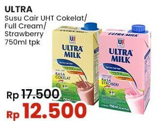 Promo Harga Ultra Milk Susu UHT Coklat, Full Cream, Stroberi 750 ml - Indomaret