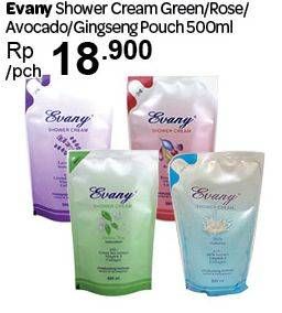 Promo Harga EVANY Shower Cream Green, Rose, Avocado, Gingseng 500 ml - Carrefour