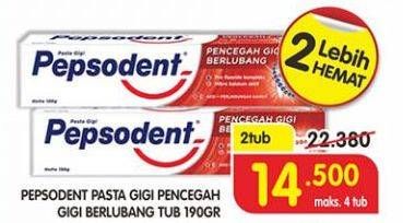 Promo Harga PEPSODENT Pasta Gigi Pencegah Gigi Berlubang per 2 pcs 190 gr - Superindo