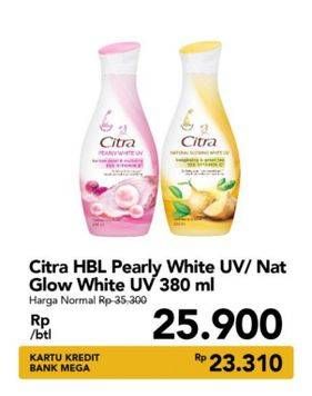 Promo Harga CITRA Hand & Body Lotion Pearly White UV Korean Pearl Mulberry, Natural Glowing White UV Bengkoang Green Tea 380 ml - Carrefour