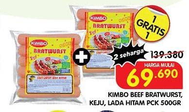 Promo Harga Kimbo Bratwurst Keju, Lada Hitam, Original 500 gr - Superindo