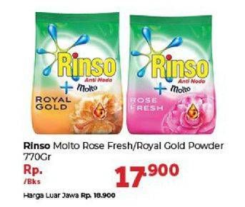Promo Harga RINSO Molto Detergent Bubuk Royal Gold, Rose Fresh 770 gr - Carrefour