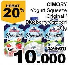 Promo Harga CIMORY Squeeze Yogurt Original, Strawberry, Blueberry 120 gr - Giant