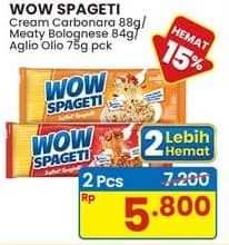 Promo Harga WOW Spageti Cream Carbonara, Meaty Bolognese, Aglio Olio 75 gr - Indomaret