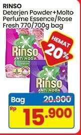 Promo Harga Rinso Anti Noda Deterjen Bubuk + Molto Purple Perfume Essence, + Molto Pink Rose Fresh 770 gr - Indomaret