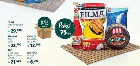 Promo Harga Paket 75k ( Filma minyak goreng + Selamat wafer + Abc Sirup + Choice L gula + Teh Poci Vanilla)  - LotteMart