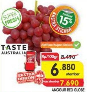Promo Harga Anggur Red Globe Australia All Variants per 100 gr - Indomaret