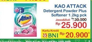 Promo Harga ATTACK Detergent Powder Plus Softener 1200 gr - Indomaret
