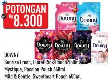 Promo Harga Downy sunrise fresh, floral pink pouch 950ml, Mystique, passion pouch 650ml, mild & gentle, sweetheart pouch 650ml  - Hypermart