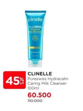 Promo Harga Clinelle Pure Swiss Hydracalm Caring Milk Cleanser 100 ml - Watsons